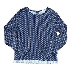 Brooks Brothers Floral Long Sleeve Shirt Blue Red Ruffle Girl's Large